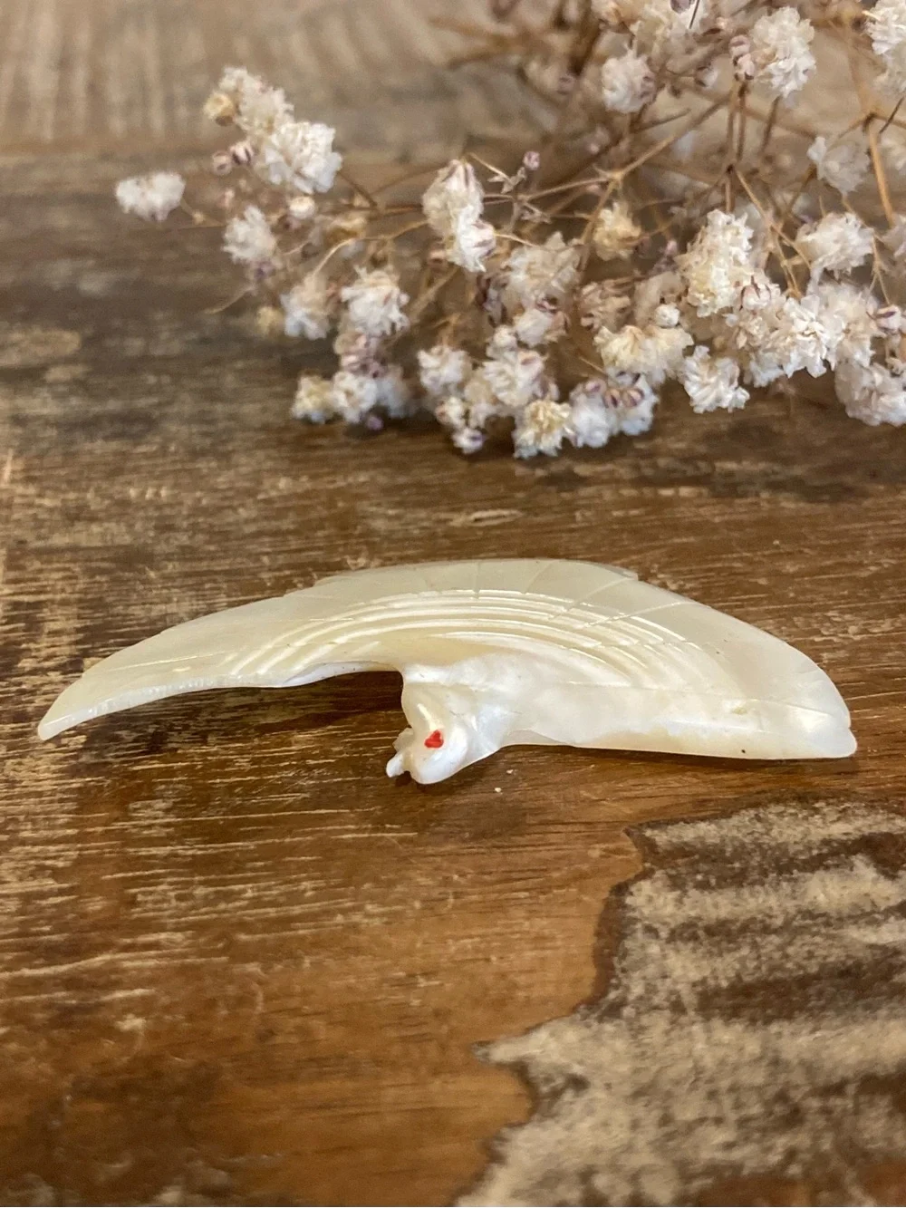 Bird Shaped Carved Shell Bead / Pendant 2 1/4” Long for Crafts or Jewelry Making